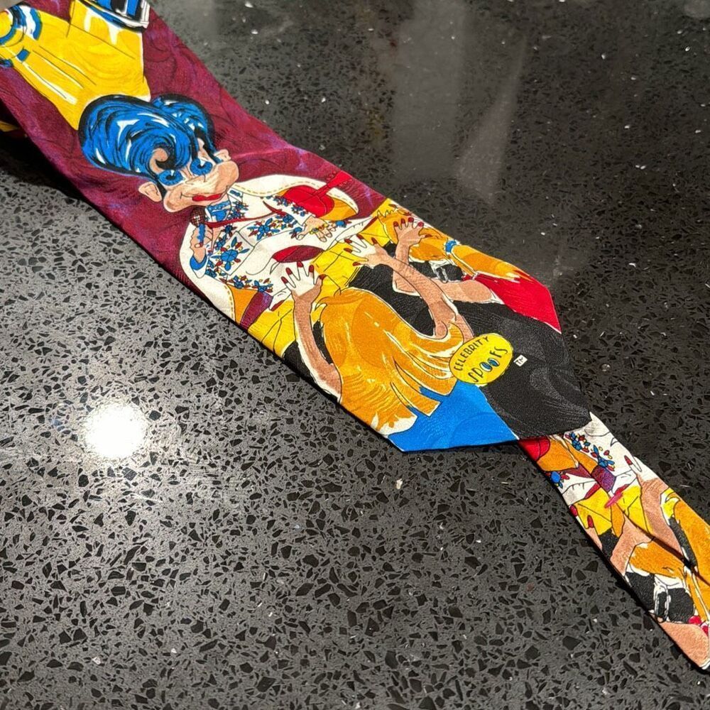 Celebrity Spoofs American Vintage Elvis Presley Cartoon Caricature Silk Tie